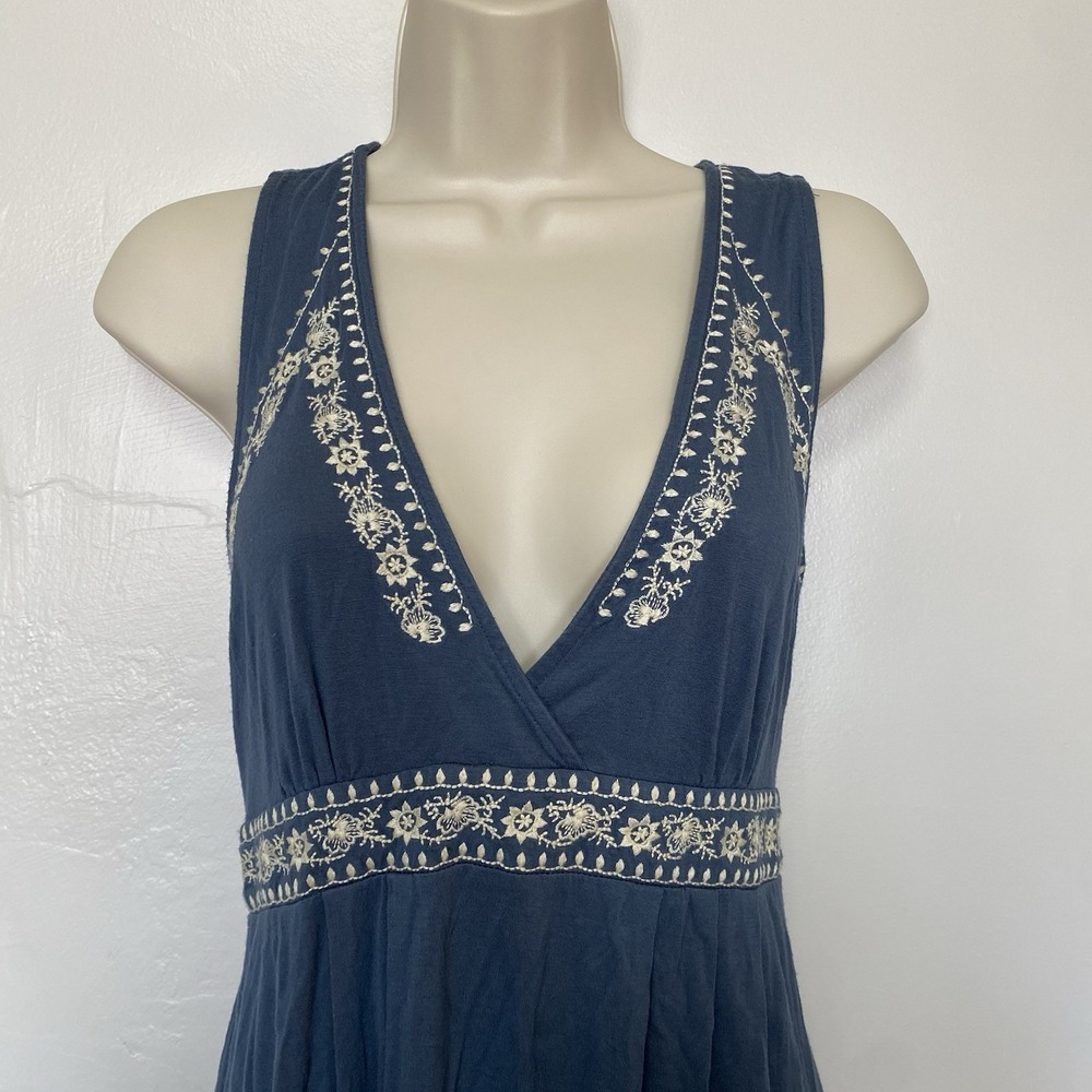 Women's Dress Blue Boho Cottagecore Babydoll S Coquette Peasant Embroidered - Picture 2 of 5